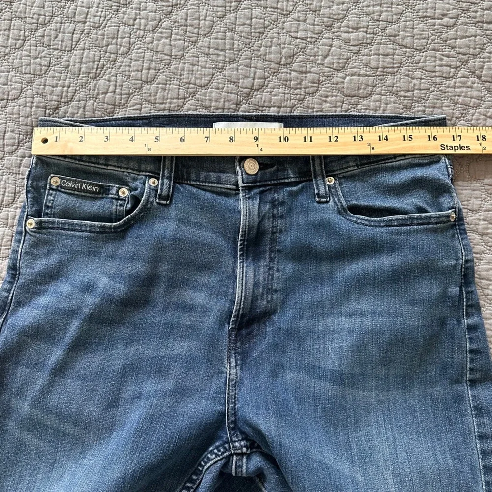 Calvin Klein Jeans Mens 34x29 Slim Straight Fit Dark Wash Stretch Denim Blue